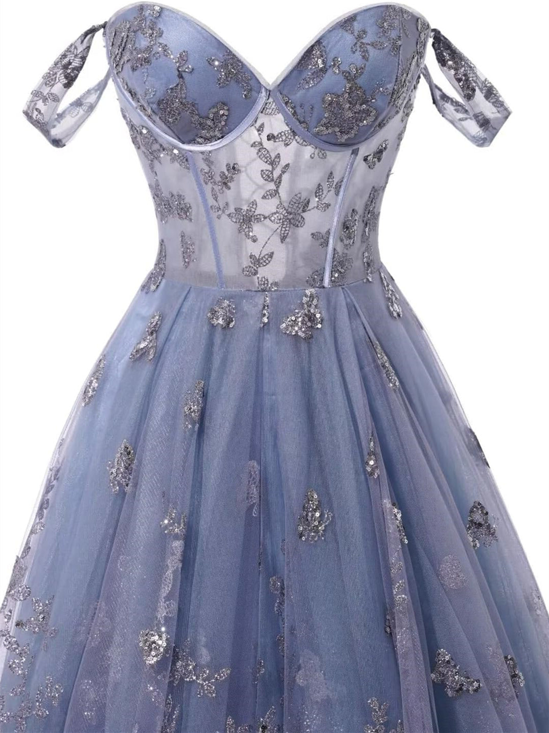 Sweetheart Spaghetti Strap A-Line Princess Formal Floor-Length Dress with Appliques