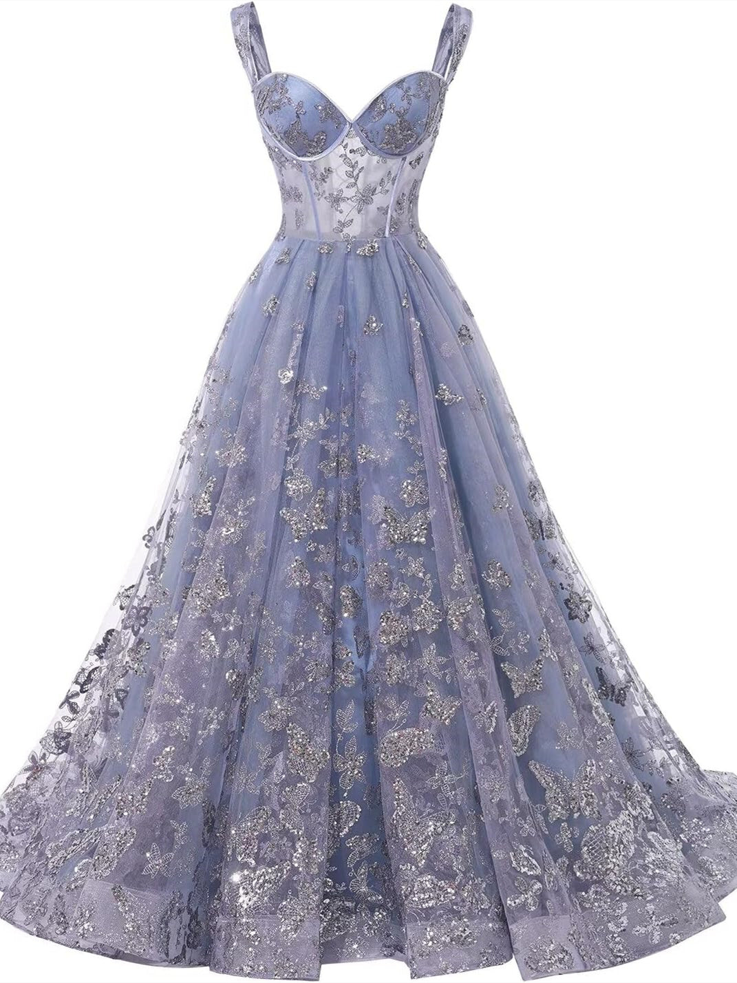 Sweetheart Spaghetti Strap A-Line Princess Formal Floor-Length Dress with Appliques