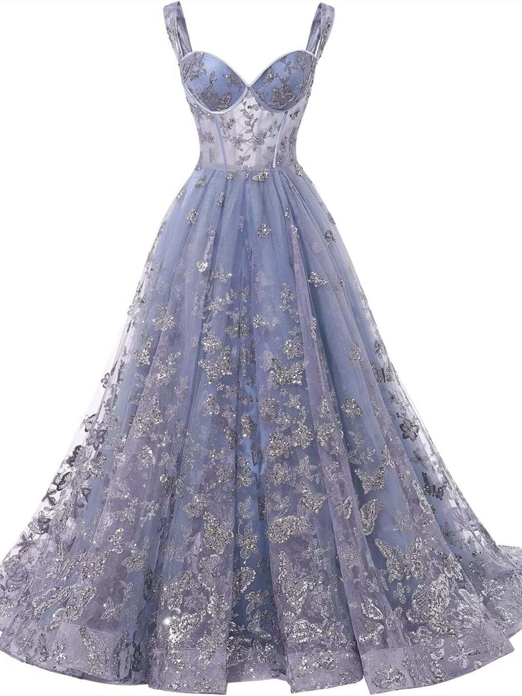 Sweetheart Spaghetti Strap A-Line Princess Formal Floor-Length Dress with Appliques