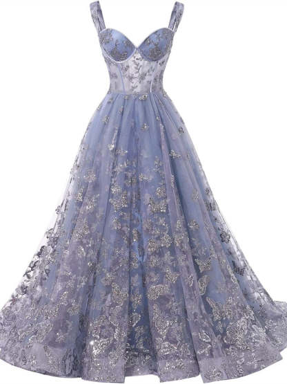 Sweetheart Spaghetti Strap A-Line Princess Formal Floor-Length Dress with Appliques