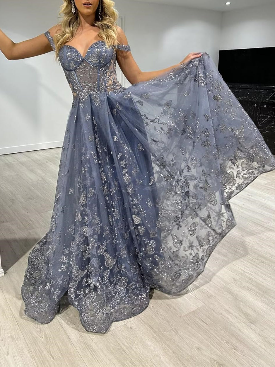 Sweetheart Spaghetti Strap A-Line Princess Formal Floor-Length Dress with Appliques