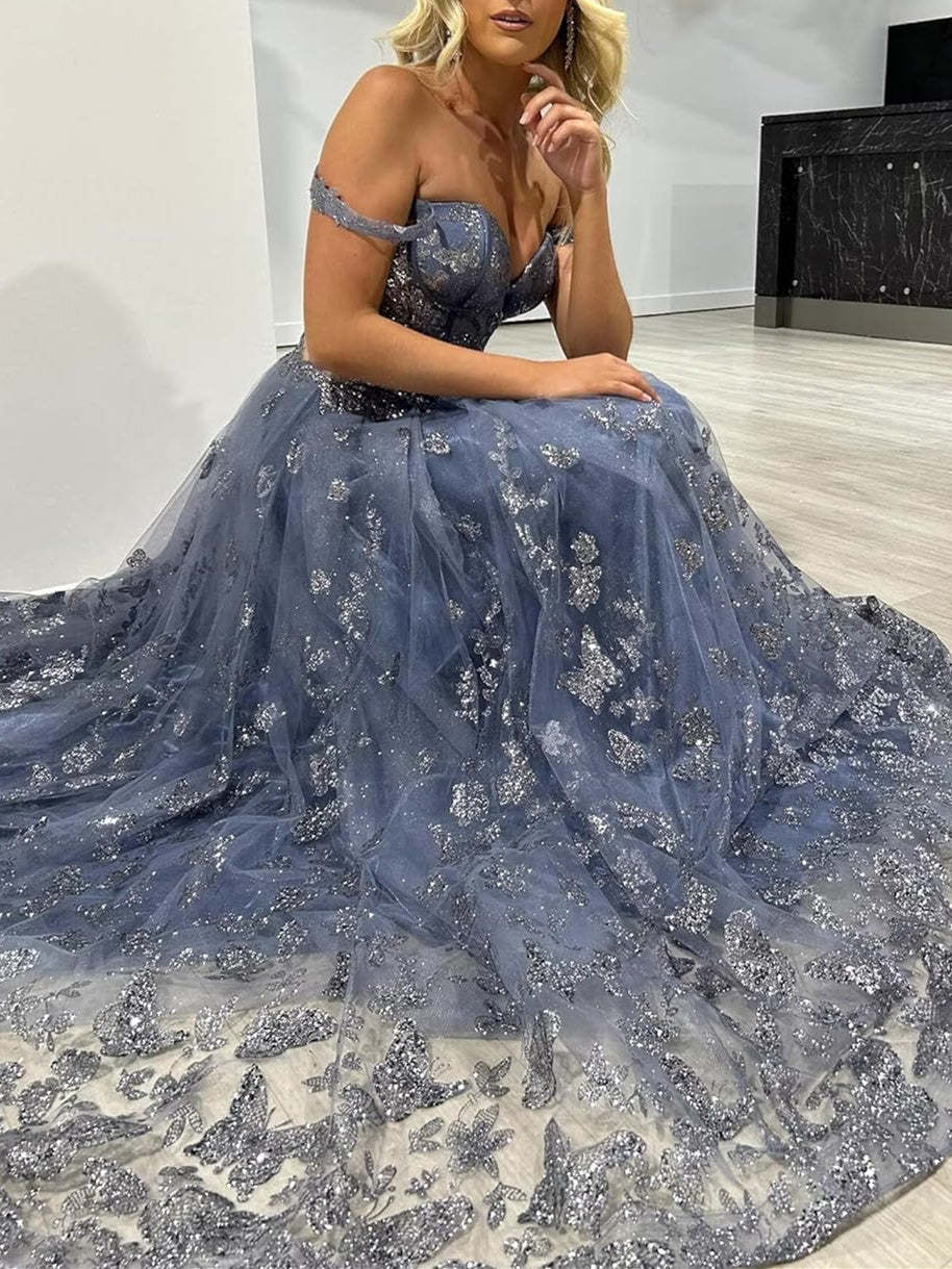 Sweetheart Spaghetti Strap A-Line Princess Formal Floor-Length Dress with Appliques