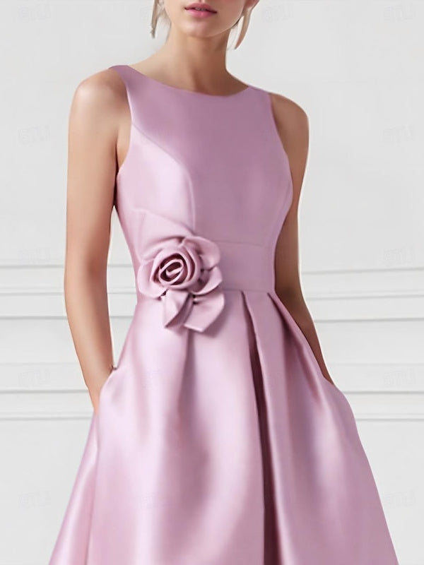 Princess A-Line Sleeveless Floor-Length Prom Dress with Boat Neck and Pocket