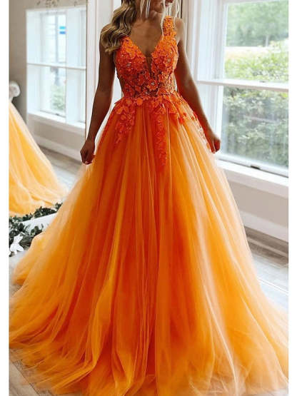 Princess V-Neck A-Line Prom Dress with Pleats and Beading Floor-Length