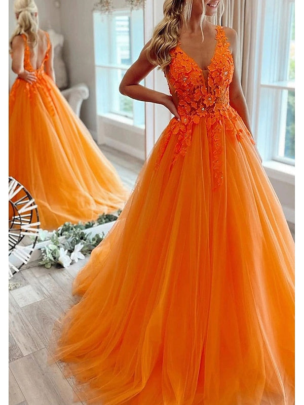 Princess V-Neck A-Line Prom Dress with Pleats and Beading Floor-Length