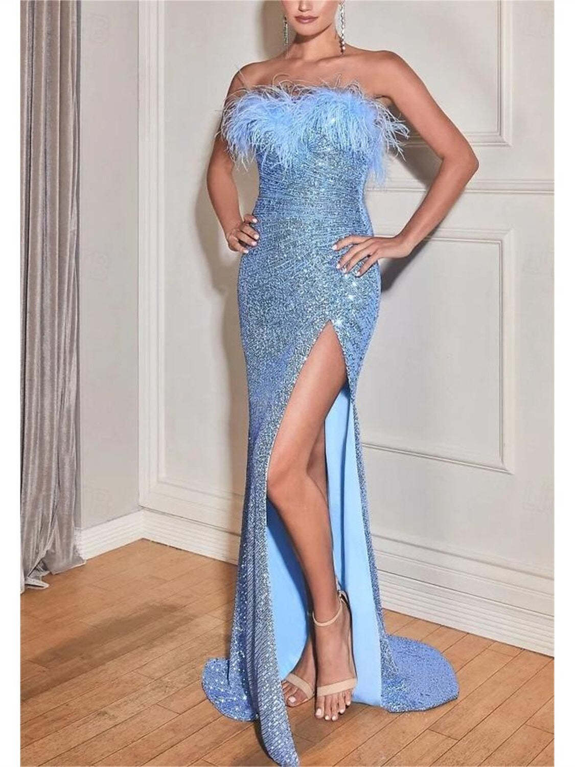 Strapless Sequin Prom Dress with Mermaid Trumpet Sweep and Brush Train