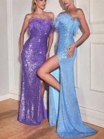 Strapless Sequin Prom Dress with Mermaid Trumpet Sweep and Brush Train