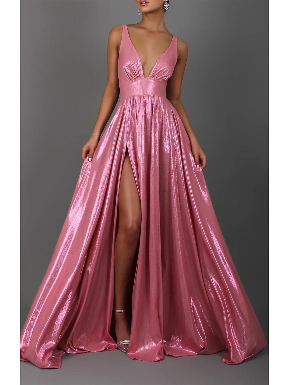 Floor-Length Sleeveless V-Neck A-Line Prom Dress with Pleats