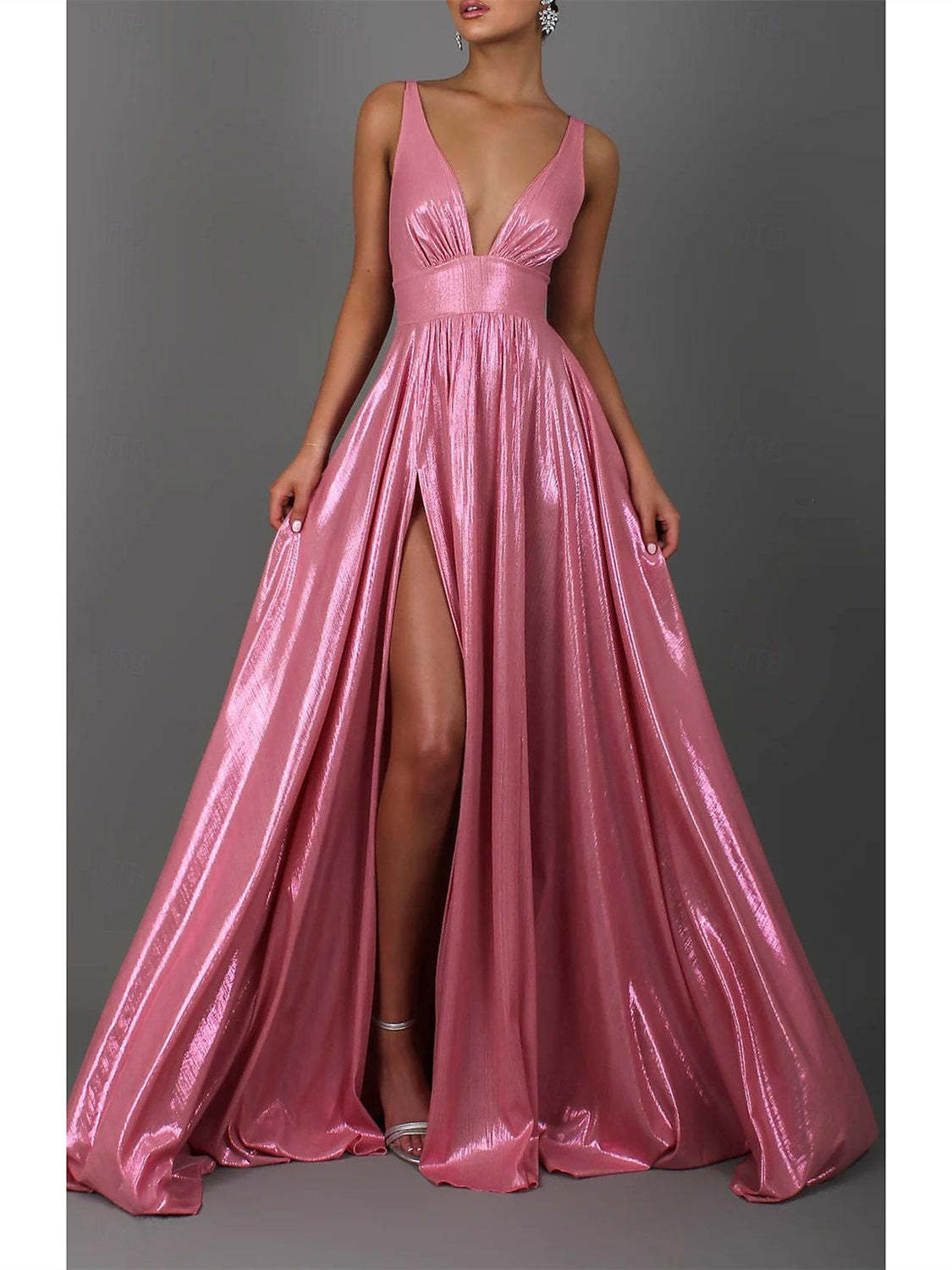 Floor-Length Sleeveless V-Neck A-Line Prom Dress with Pleats