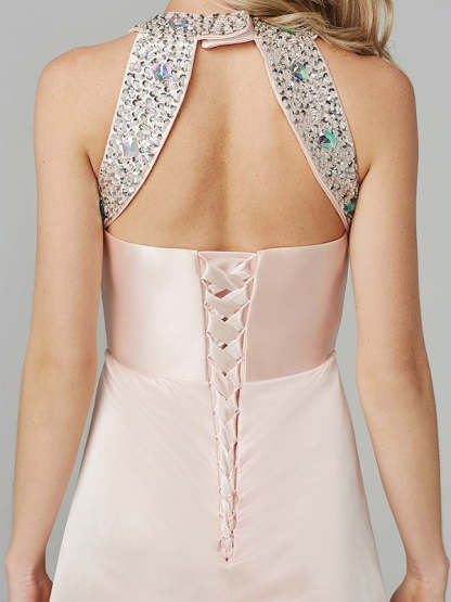 Floor-Length Sleeveless Halter Prom Dress with Crystals in A-Line/Princess Style