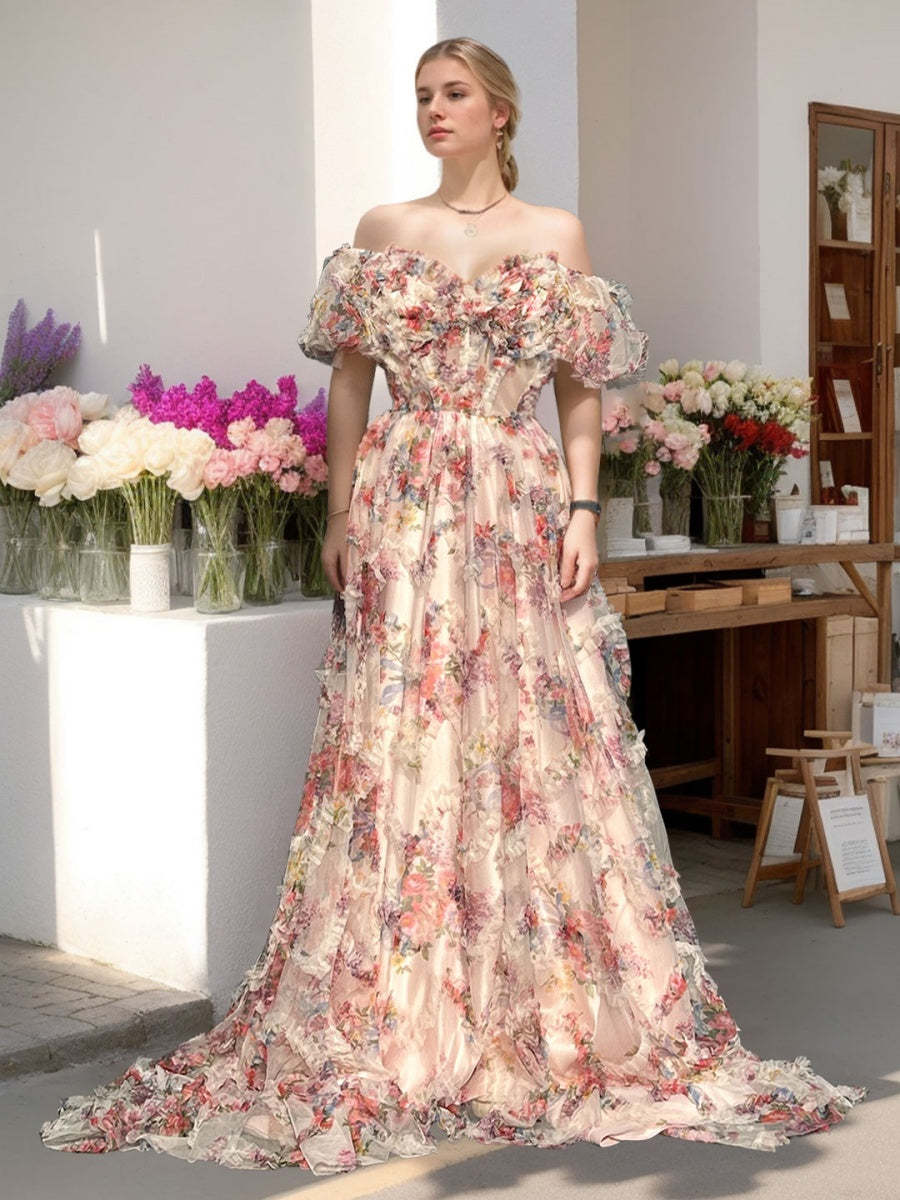 Sweetheart Princess A-Line Floor-Length Off-the-Shoulder Prom Gown