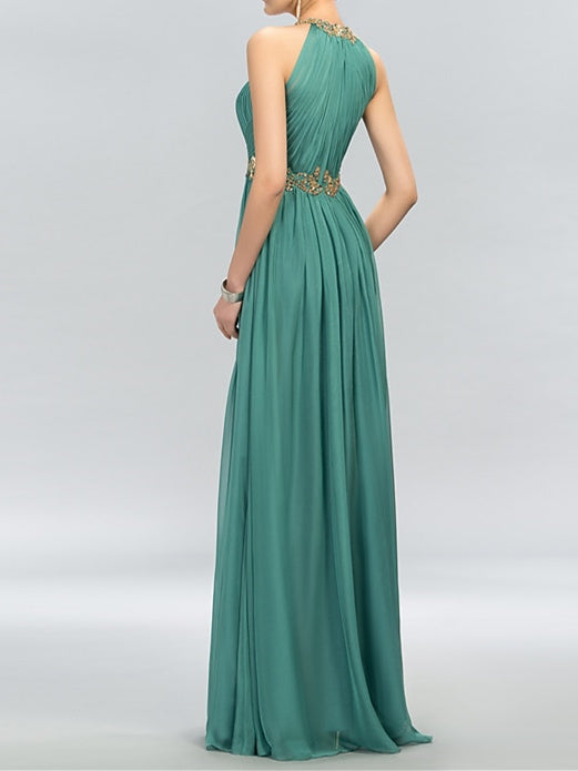 Floor-Length Halter Neck Evening Dress in A-Line/Princess Style