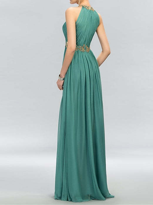 Floor-Length Halter Neck Evening Dress in A-Line/Princess Style