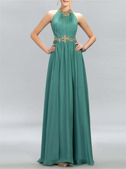 Floor-Length Halter Neck Evening Dress in A-Line/Princess Style