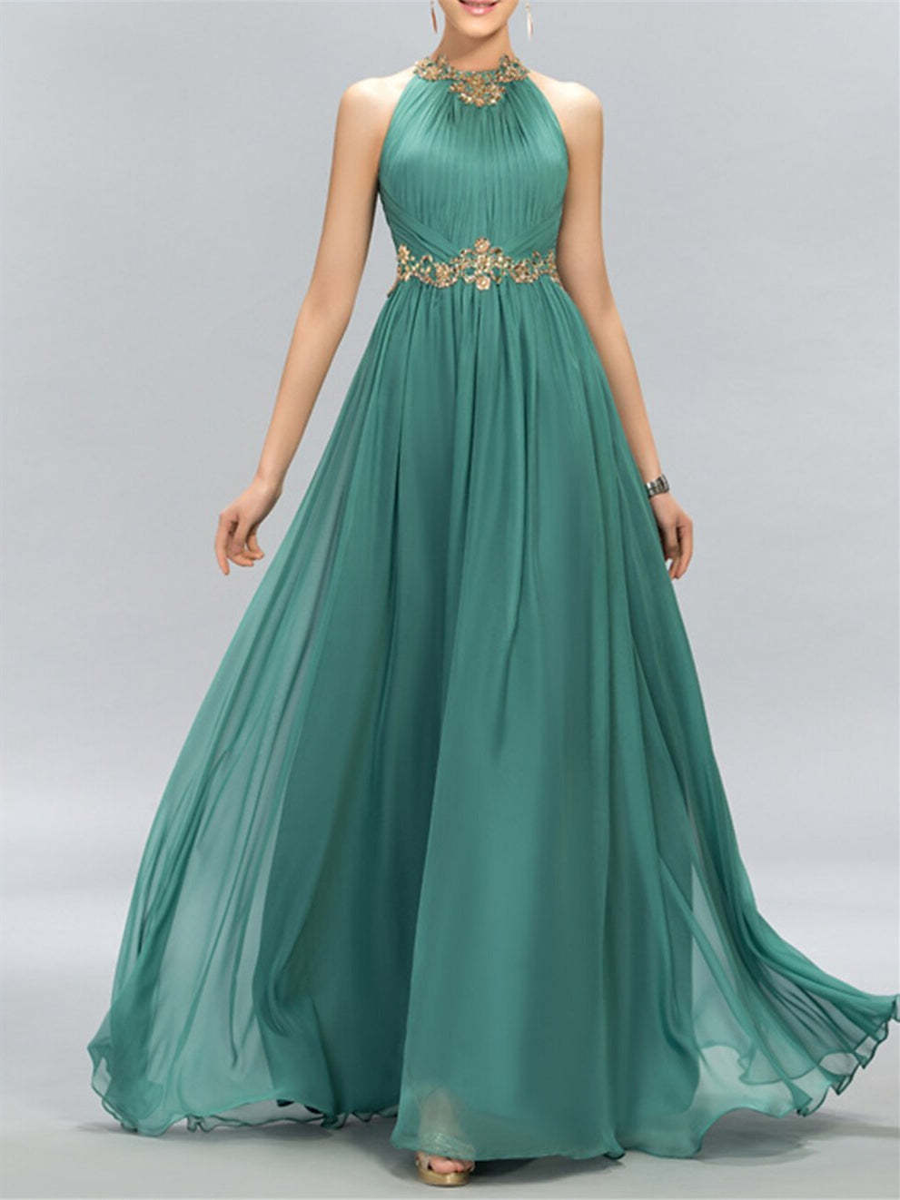 Floor-Length Halter Neck Evening Dress in A-Line/Princess Style