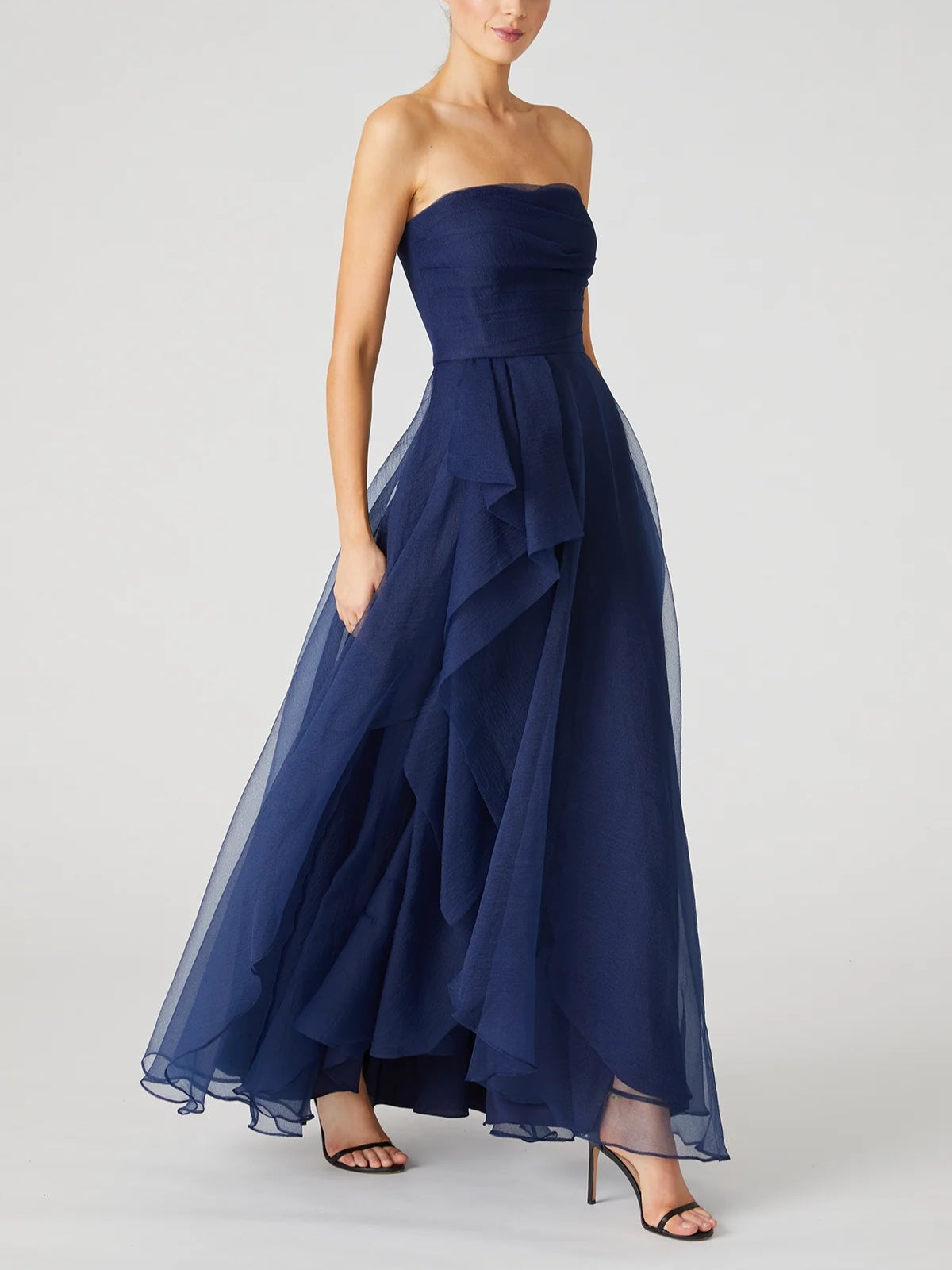 Strapless Sleeveless A-Line Princess Evening Dress with Ruffles Ankle-Length