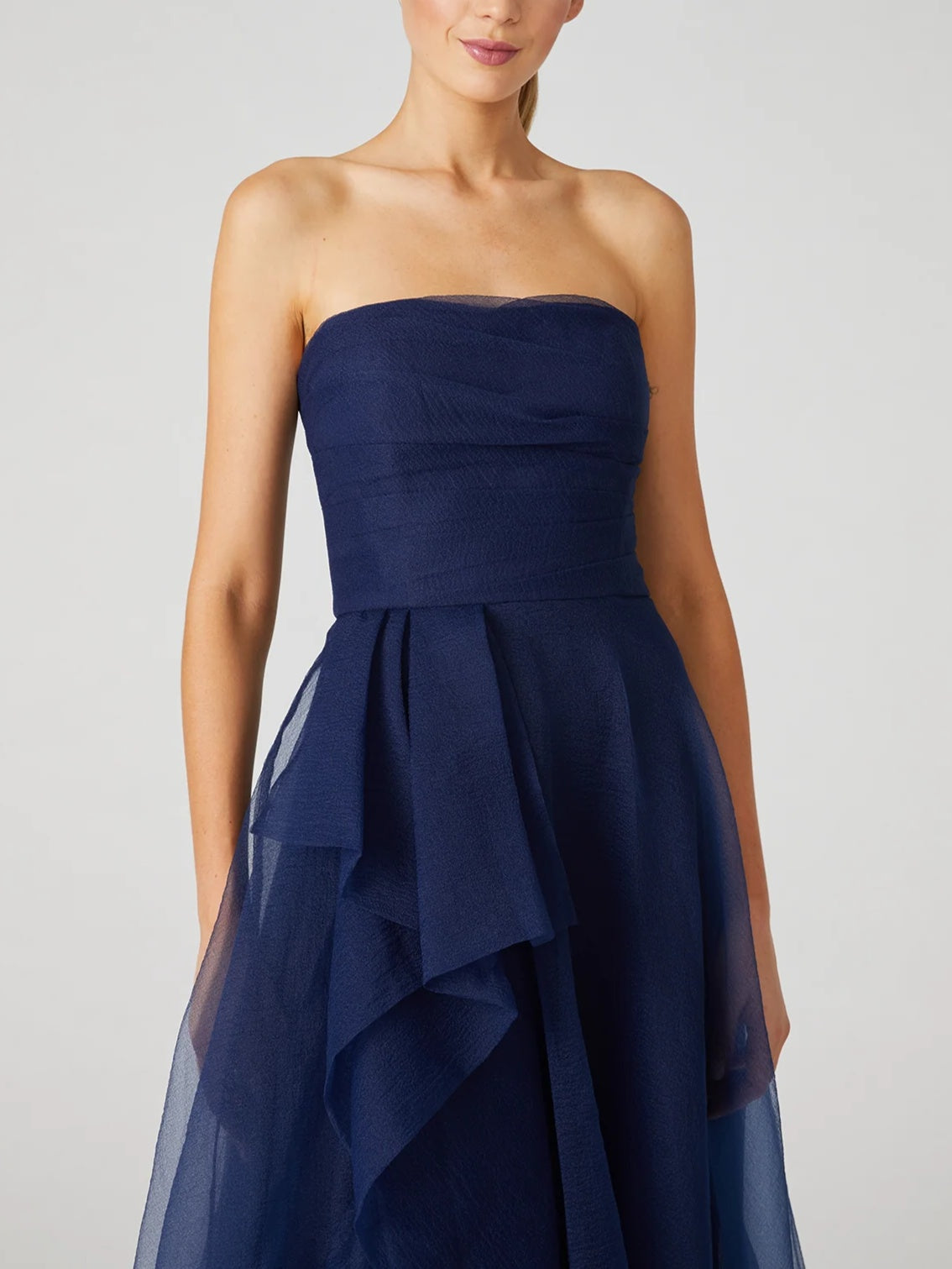 Strapless Sleeveless A-Line Princess Evening Dress with Ruffles Ankle-Length