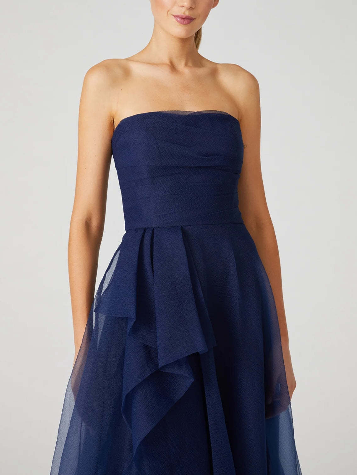 Strapless Sleeveless A-Line Princess Evening Dress with Ruffles Ankle-Length