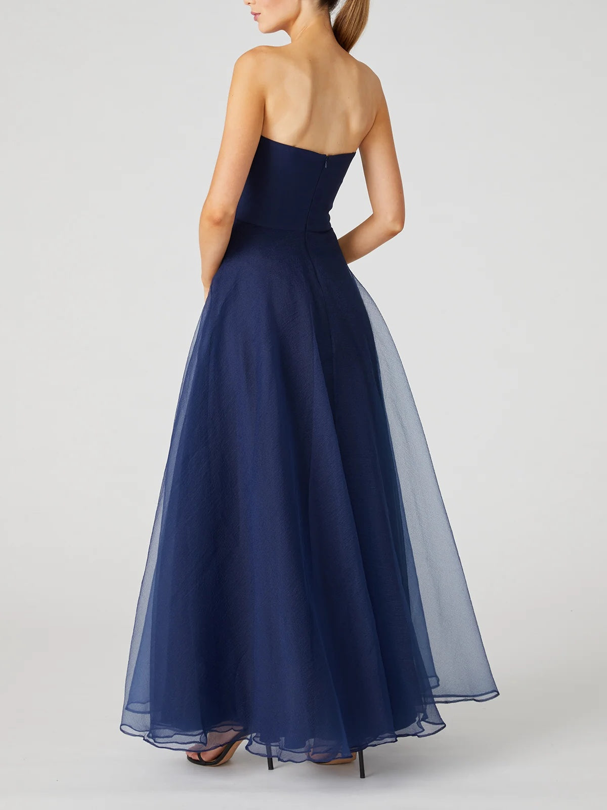 Strapless Sleeveless A-Line Princess Evening Dress with Ruffles Ankle-Length