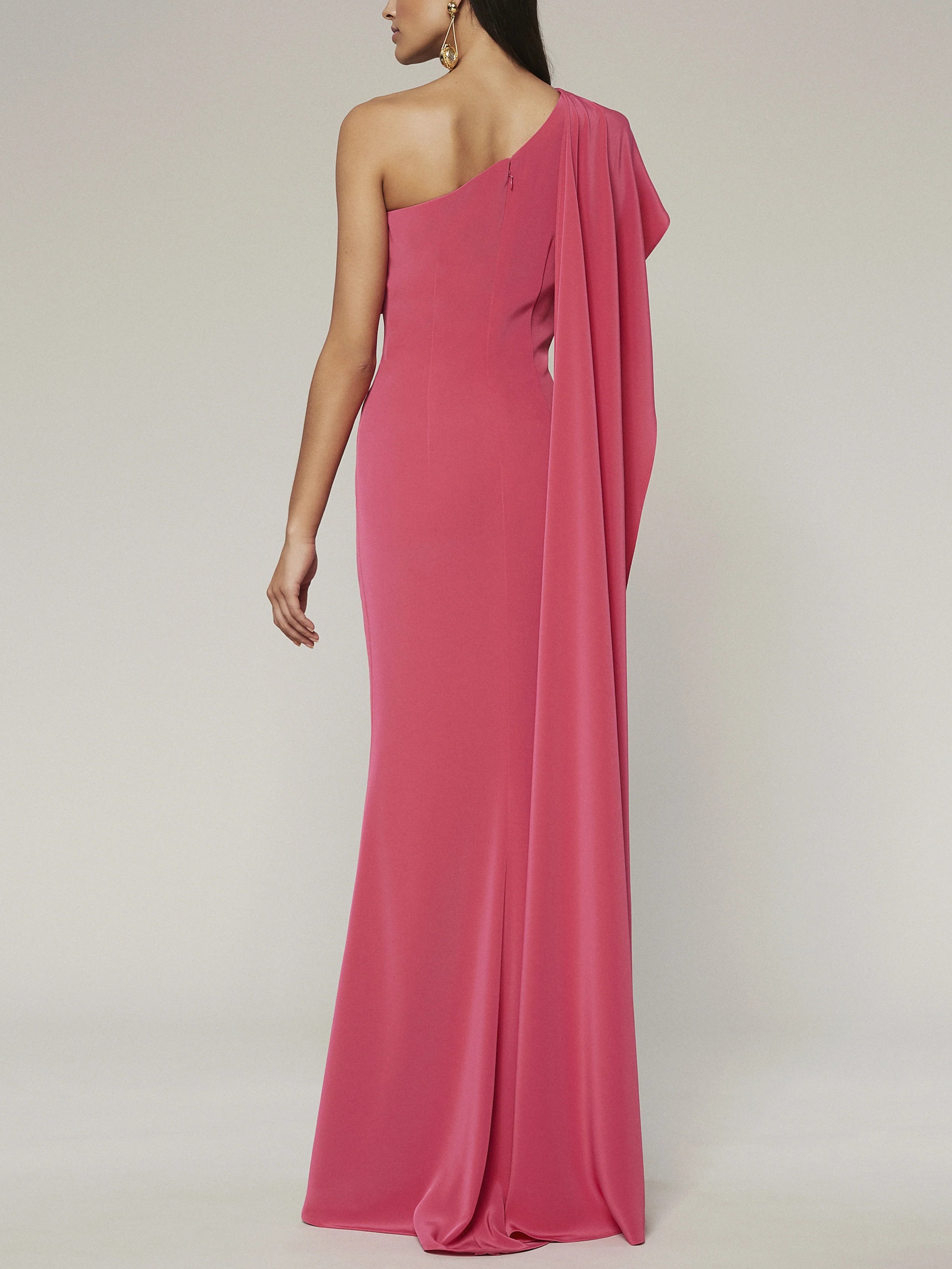 One-Shoulder Sleeveless Floor-Length Evening Gown with Watteau Train
