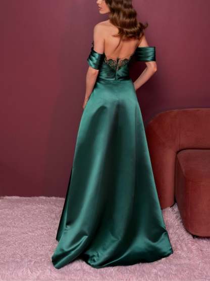 Strapless Sleeveless A-Line Princess Evening Dress with Applique in Floor-Length