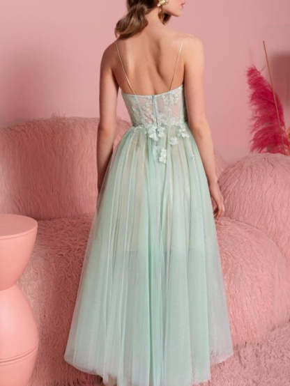 Strapless Sleeveless A-Line Princess Tea-Length Cocktail Dress with Applique