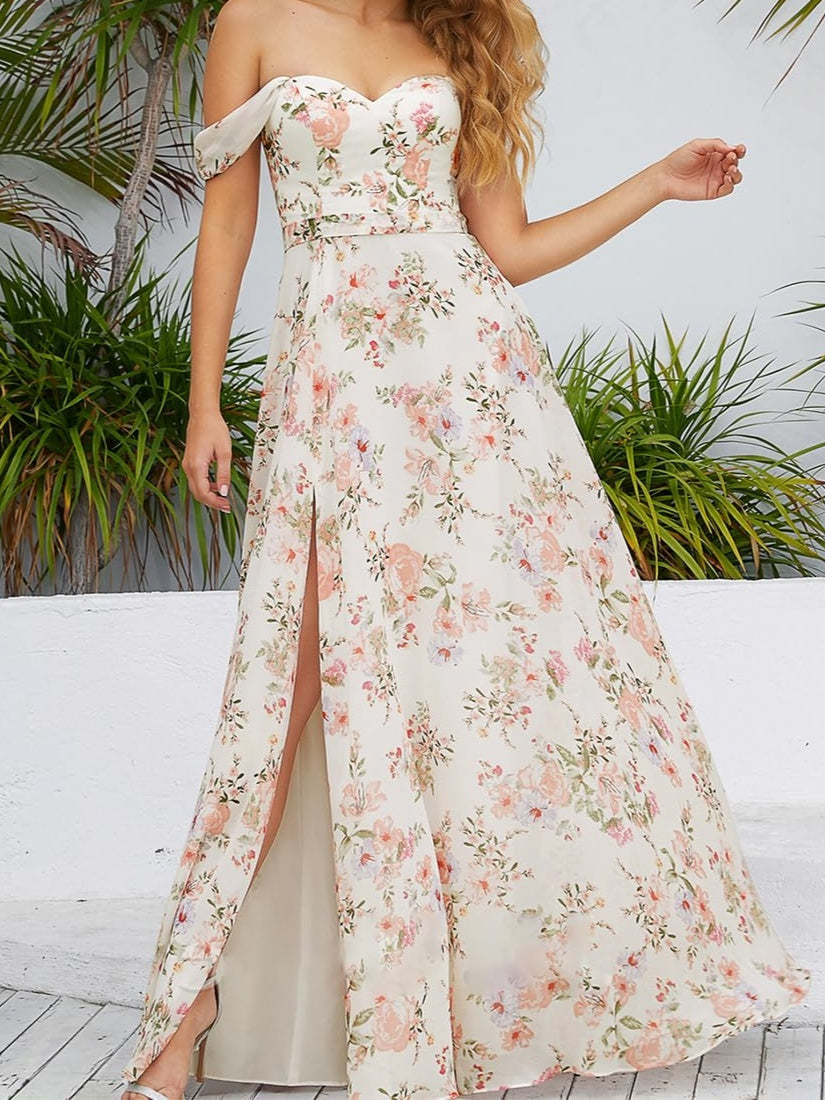 Strapless Sleeveless A-Line Princess Floor-Length Prom Dress with Side Split