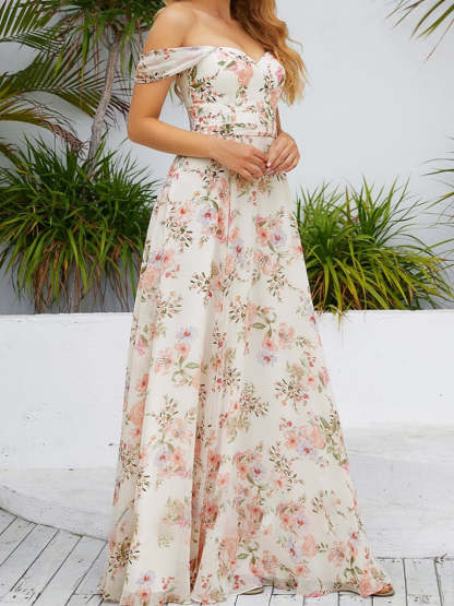 Strapless Sleeveless A-Line Princess Floor-Length Prom Dress with Side Split