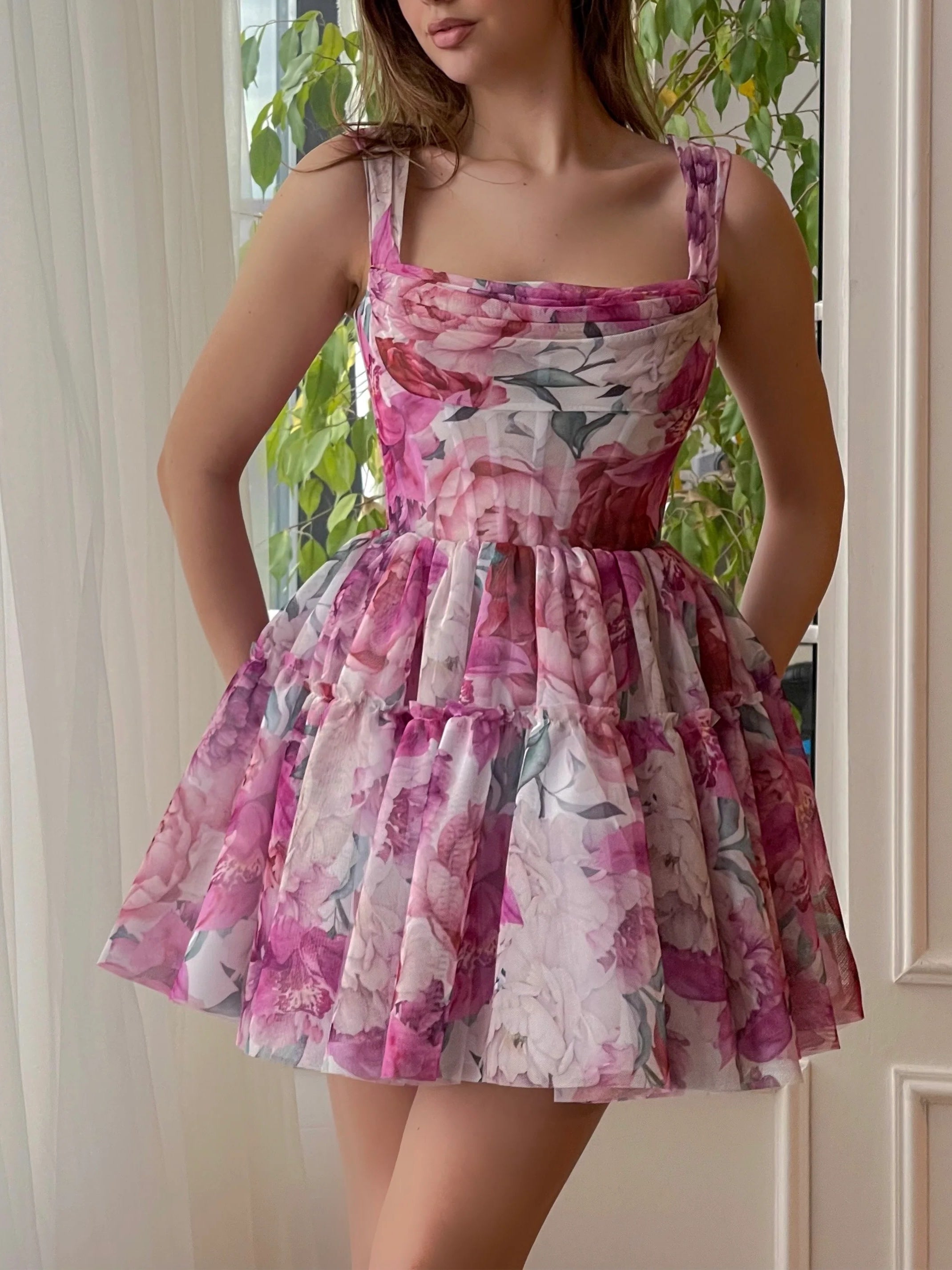 Sleeveless Mini A-Line Princess Prom Dress with Off-the-Shoulder Applique