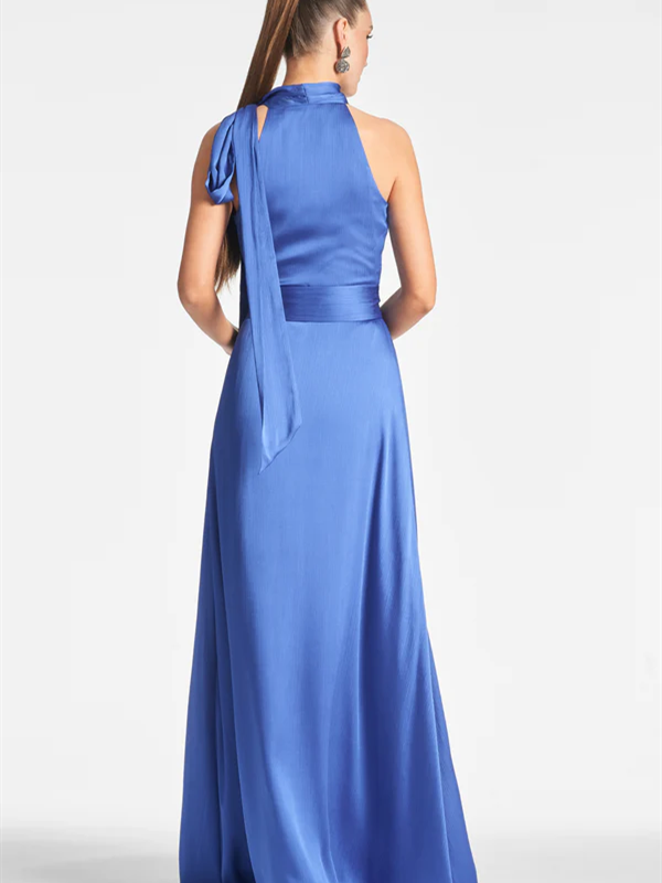 Princess A-Line Halter Evening Gown in Floor-Length Sleeveless Style