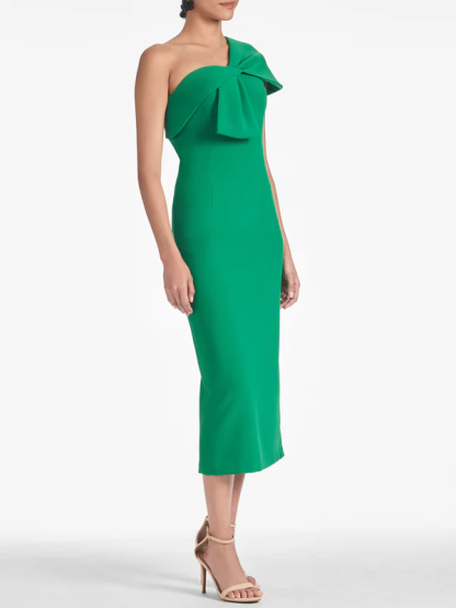 One-Shoulder Tea-Length Sheath/Column Dress for Homecoming