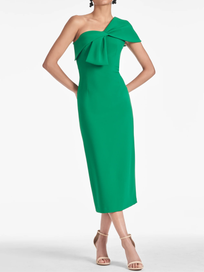 One-Shoulder Tea-Length Sheath/Column Dress for Homecoming