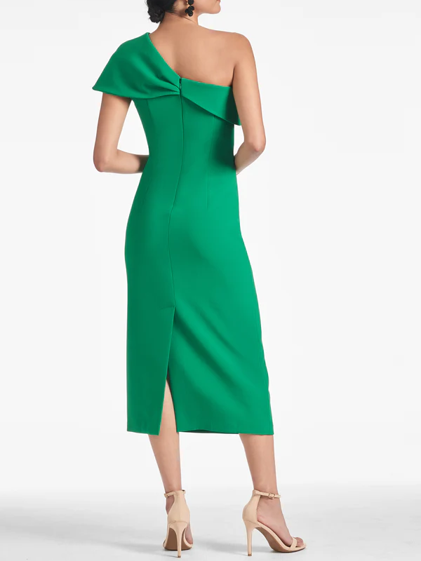 One-Shoulder Tea-Length Sheath/Column Dress for Homecoming
