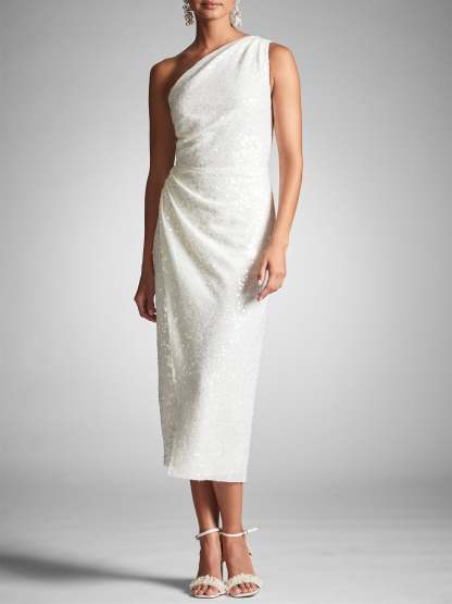 One-Shoulder Tea-Length Sheath/Column Homecoming Dress