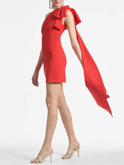 One-Shoulder Sleeveless Cocktail Dress with Bowknot Sheath/Column