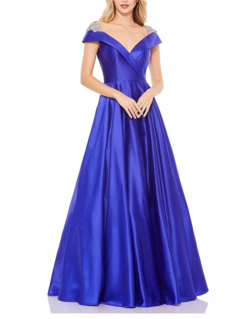 Princess A-Line Floor-Length Off-the-Shoulder Evening Gown