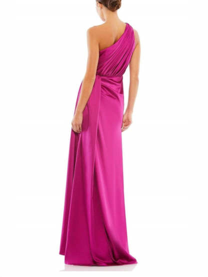 One-Shoulder A-Line Princess Evening Gown with High Slit and Floor-Length Design
