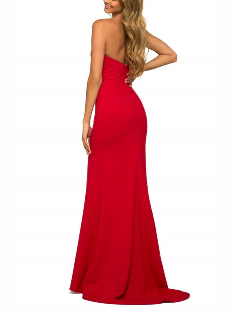 V-Neck Floor-Length A-Line Princess Evening Dress with High Slit