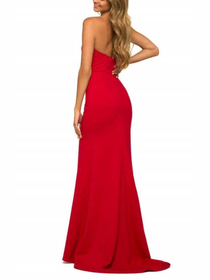 V-Neck Floor-Length A-Line Princess Evening Dress with High Slit