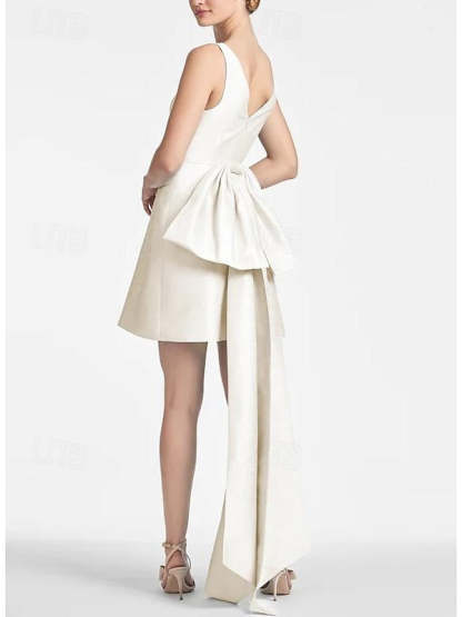 V-Neck Mini A-Line/Princess Cocktail Dresses Featuring Bow(s)