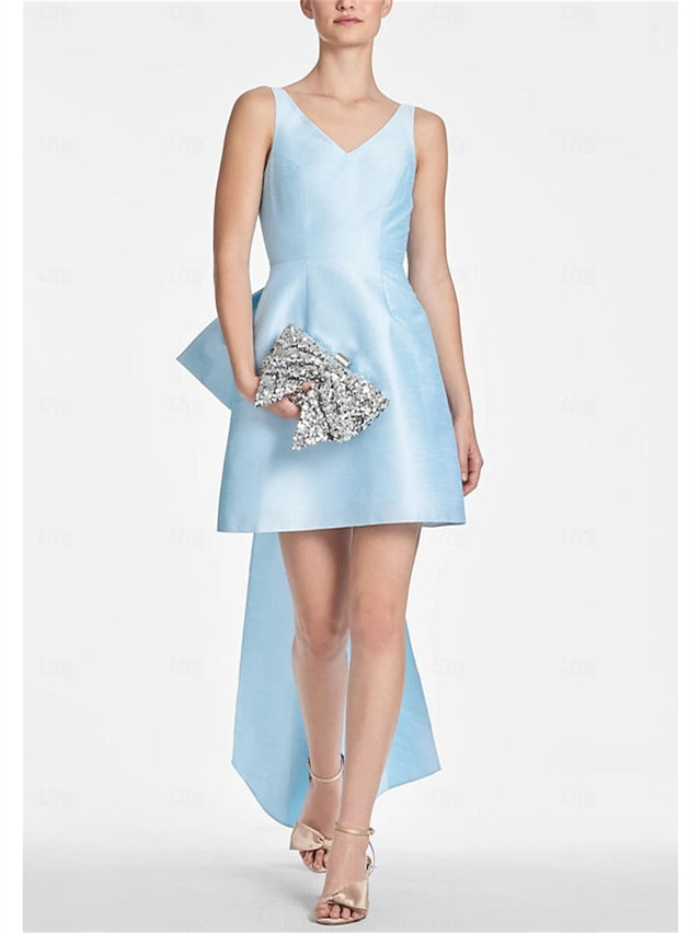 V-Neck Mini A-Line/Princess Cocktail Dresses Featuring Bow(s)