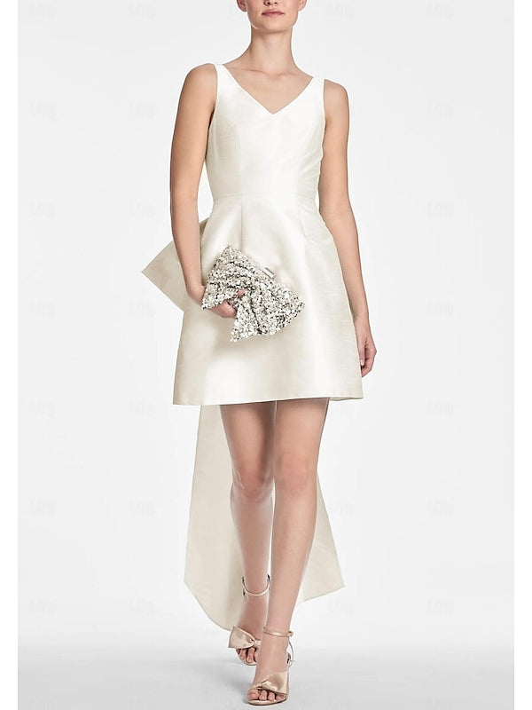 V-Neck Mini A-Line/Princess Cocktail Dresses Featuring Bow(s)