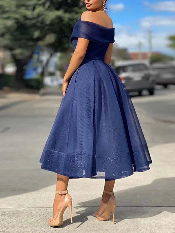Off-the-Shoulder Tea-Length Cocktail Dresses in A-Line and Princess Styles
