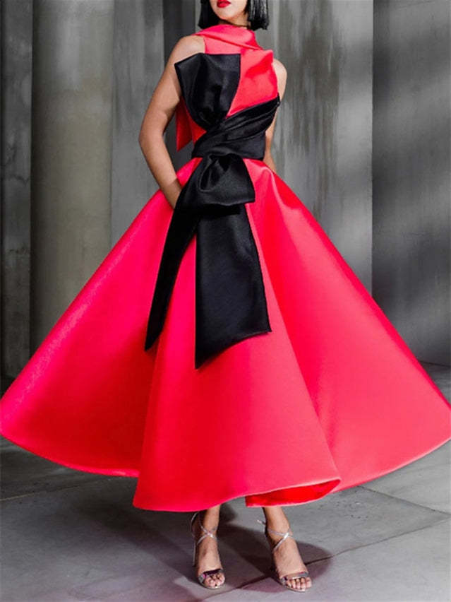 High Neck Ankle-Length Ball Gown with Bowknot for Cocktail