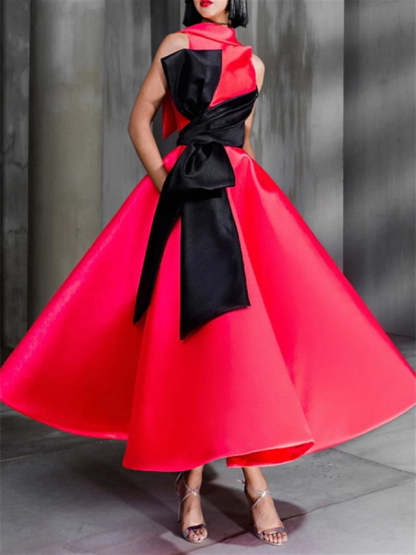 High Neck Ankle-Length Ball Gown with Bowknot for Cocktail