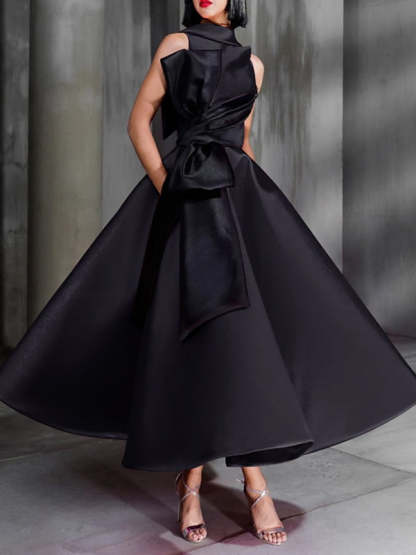 High Neck Ankle-Length Ball Gown with Bowknot for Cocktail