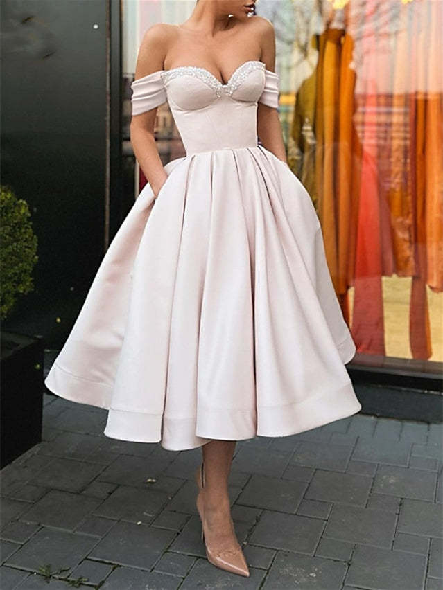 Sweetheart A-Line Princess Tea-Length Pleated Cocktail Dresses