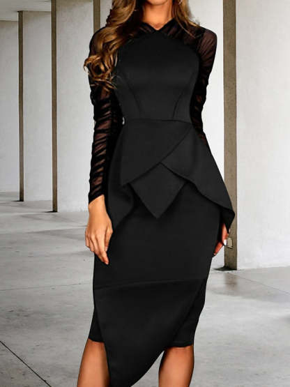 Knee-Length Cocktail Dresses with Ruffles and Long Sleeves in Sheath/Column Style