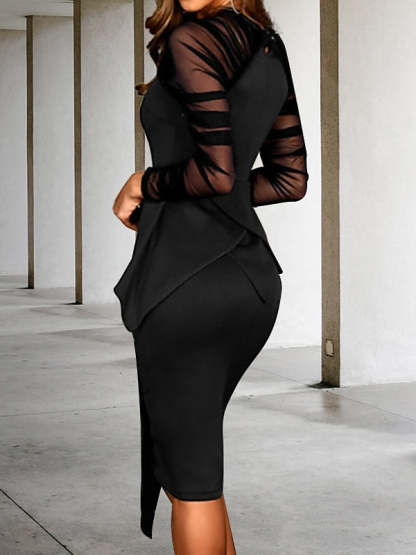 Knee-Length Cocktail Dresses with Ruffles and Long Sleeves in Sheath/Column Style