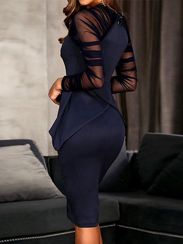 Knee-Length Ruffled Cocktail Dress with Long Sleeves and Sheath/Column Silhouette